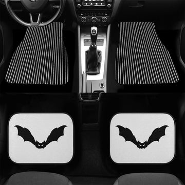 Black and White Slime Grunge Stripes with a Bat Car Floor Mats Sets