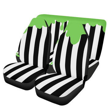 Black And White Stripes with Green Slime on Car Seat Cover Set