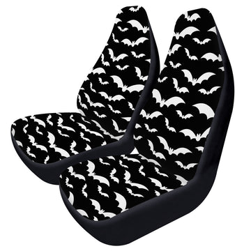 White Bats on Black Car Seat Covers with Back Side Printed