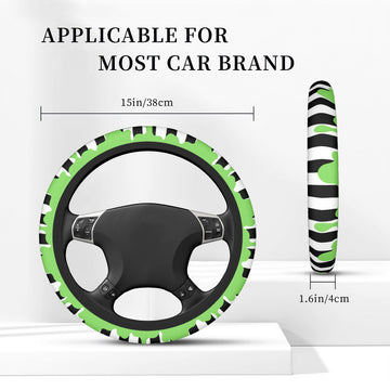 Green Slime on White and Black Striped Elastic Steering Wheel Cover