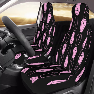 Pastel Pink Coffins on Black Car Seat Covers with Back Side Printed