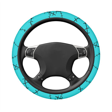 Stitches Print on Blue Elastic Steering Wheel Cover