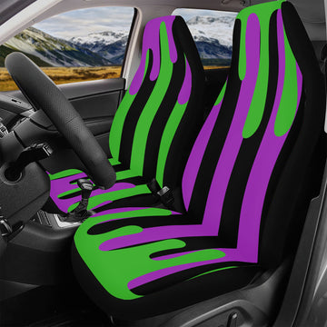 Green And Purple Stripes With Green and Purple Slime on Car Cover Seat Set