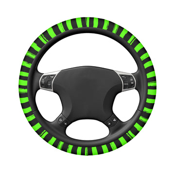 Grunge Black Green Stripes on Elastic Steering Wheel Cover