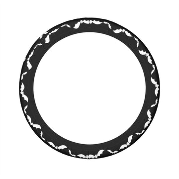 White Bats on Black Elastic Steering Wheel Cover