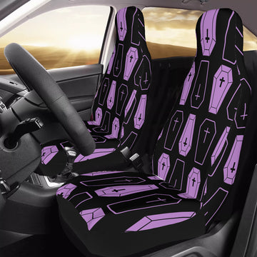 Purple Coffins on Black Car Seat Covers with Back Side Printed