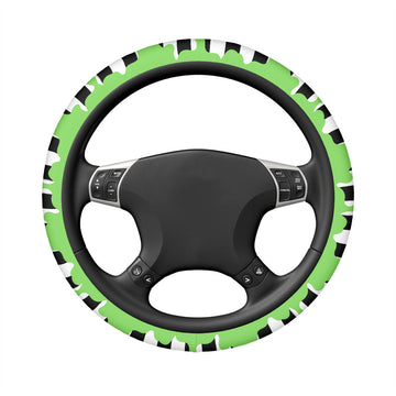 Green Slime on White and Black Striped Elastic Steering Wheel Cover