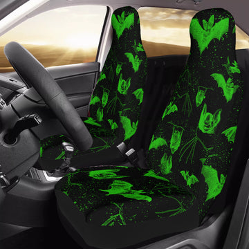 Green Bats on Black Car Seat Covers with Back Side Printed