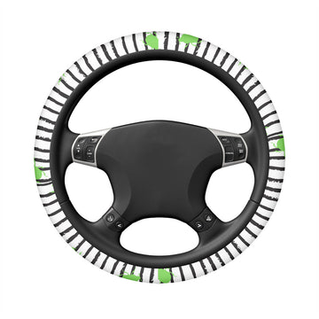 Green Beetles on Grunge Black and White Stripes Steering Wheel Cover