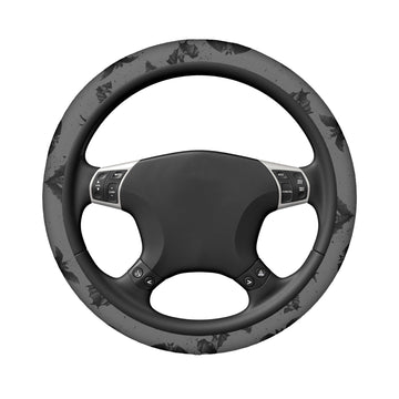 Black Bats on Grey Elastic Steering Wheel Cover