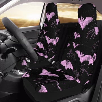 Pastel Pink Bats on Black Car Seat Covers with Back Side Printed