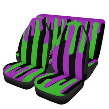 Green And Purple Stripes With Green and Purple Slime on Car Cover Seat Set