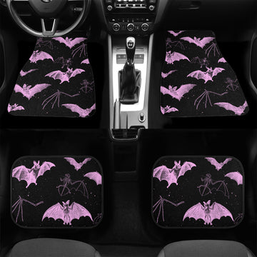 Pastel Pink Bats on Black Car Floor Mats