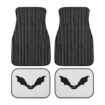 Black and White Slime Grunge Stripes with a Bat Car Floor Mats Sets