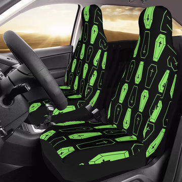 Neon Green Coffins on Black Car Seat Covers with Back Side Printed