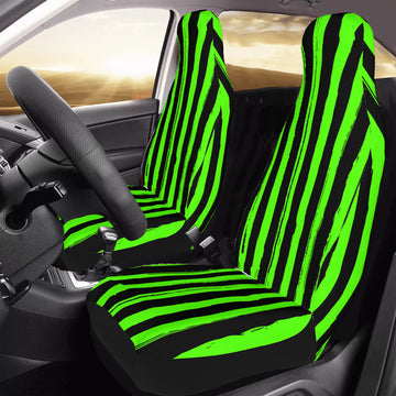 Black And Neon Green Grunge Stripes on Car Seat Covers with Back Side Printed