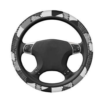 Black and White Gothic Christmas Elastic Steering Wheel Cover