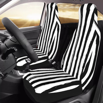 Black and White Grunge Stripes on Car Seat Covers with Back Side Printed