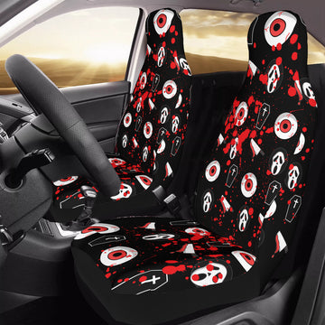 Ghostface Killer Aesthetic with Blood Splash on Black Car Seat Covers with Back Side Printed