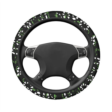 Sandworms and Green Splash on Black Elastic Steering Wheel Cover