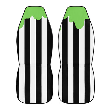 Black And White Stripes with Green Slime on Car Seat Cover Set