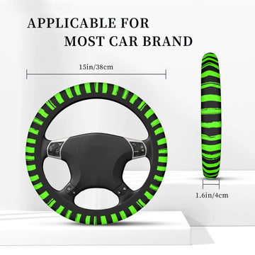 Grunge Black Green Stripes on Elastic Steering Wheel Cover