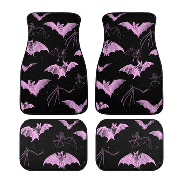 Pastel Pink Bats on Black Car Floor Mats