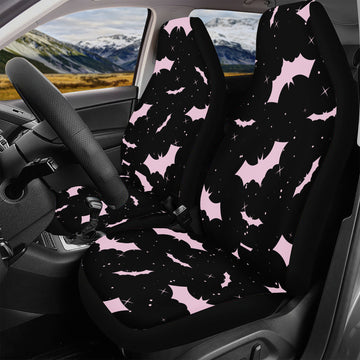 Pink Pastel Bats on Black Car Seat Cover Set